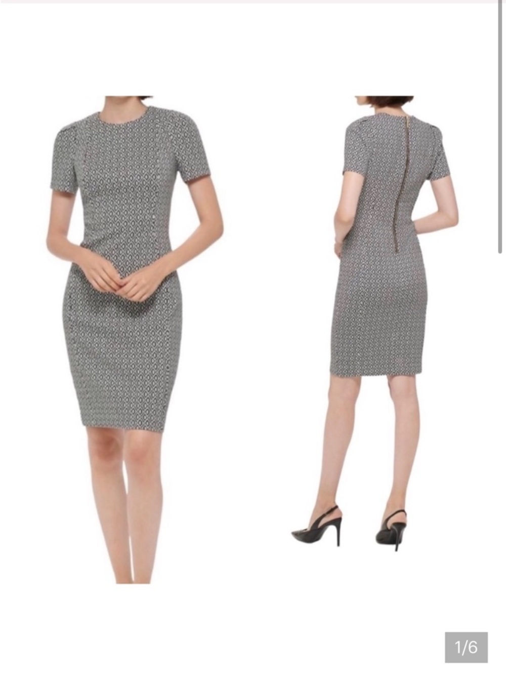 CALVIN KLEIN short sleeved sheath DRESS BLACK WHITE WAFFLE PATTERN. SIZE 4